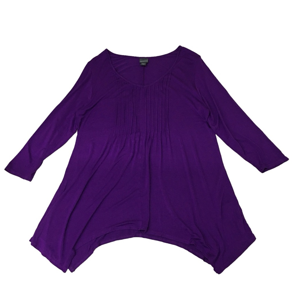 Covington Purple Front Pintucked Curved Hem Top - Women’s 1X - Picture 2 of 11